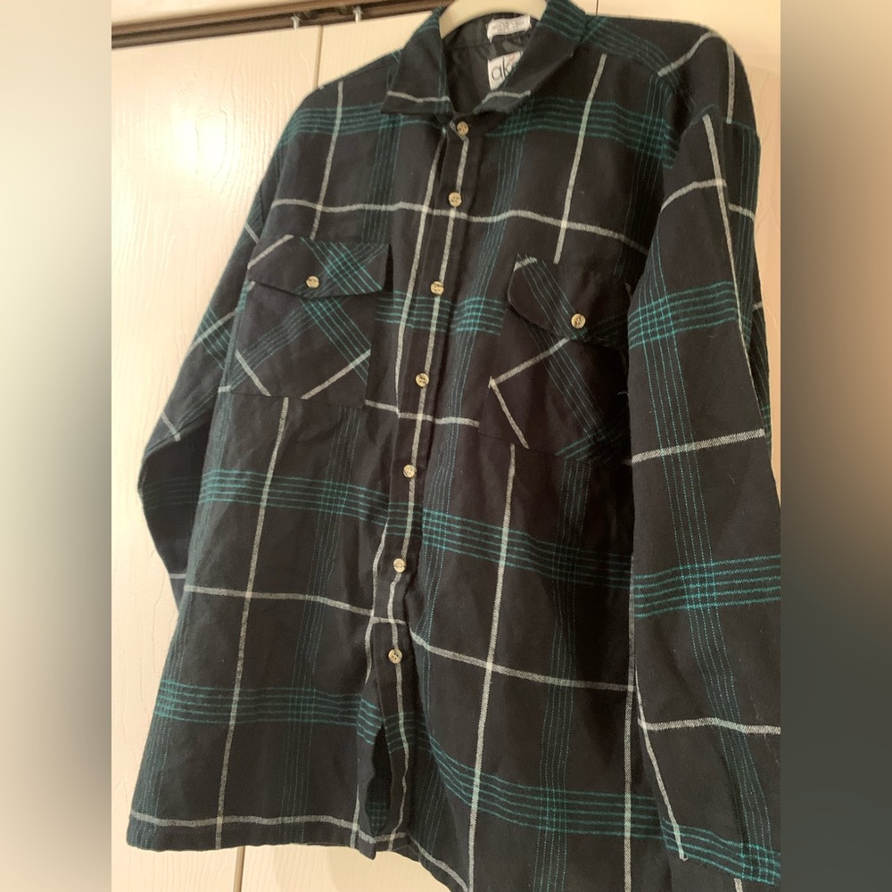 Men's XL Black Green Plaid Shirt